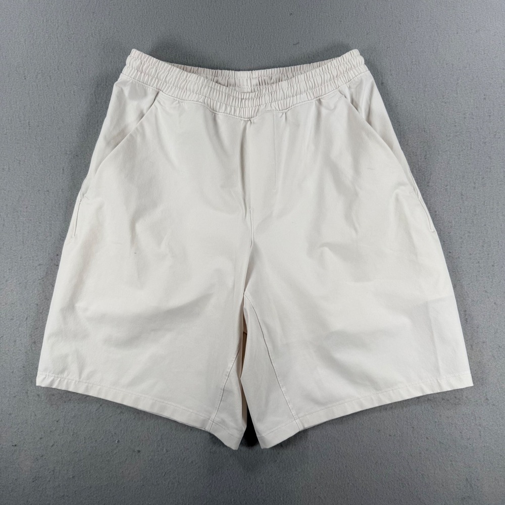Lululemon Mens Athletic Shorts Bone Off White Elastic Waist Mesh Vent 8in Inseam